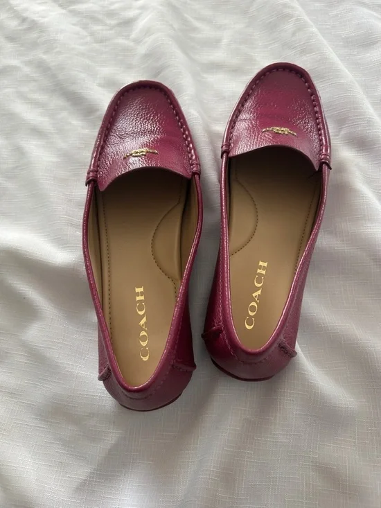 Coach Plum/Purple Leather Driving Loafers with Gold Logo - Picture 7 of 8
